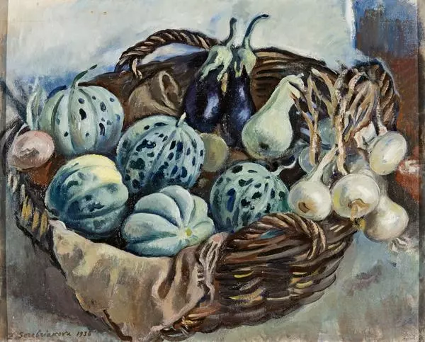 Корзинка с дынями и кабачками