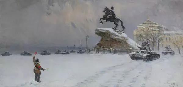 Защита Ленинграда. Танки идут на на фронт