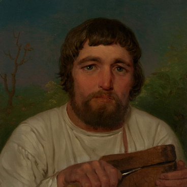Крестьянин, отрезающий ломоть хлеба