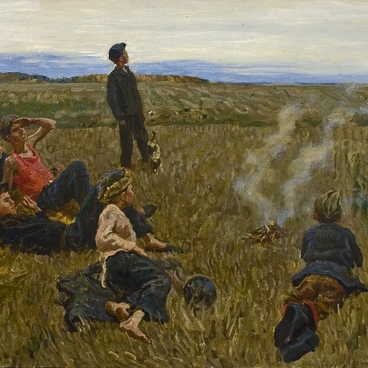 В поле. Самолёты летят