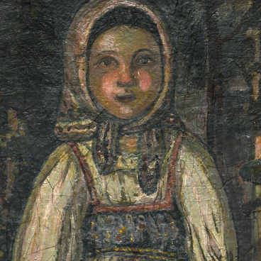 Девочка, держащая лукошко с грибами
