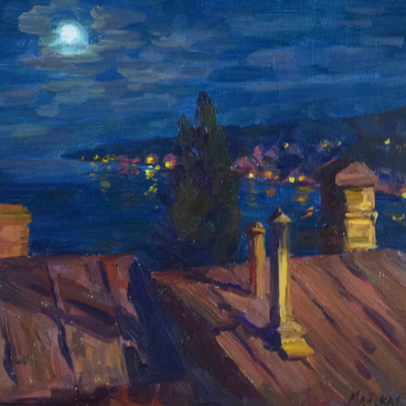 Луна. Красные крыши
