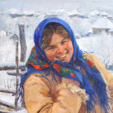 Девушка в синем платке