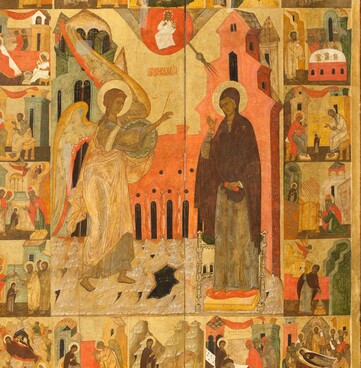 Икона «Благовещение, с житием Богородицы»